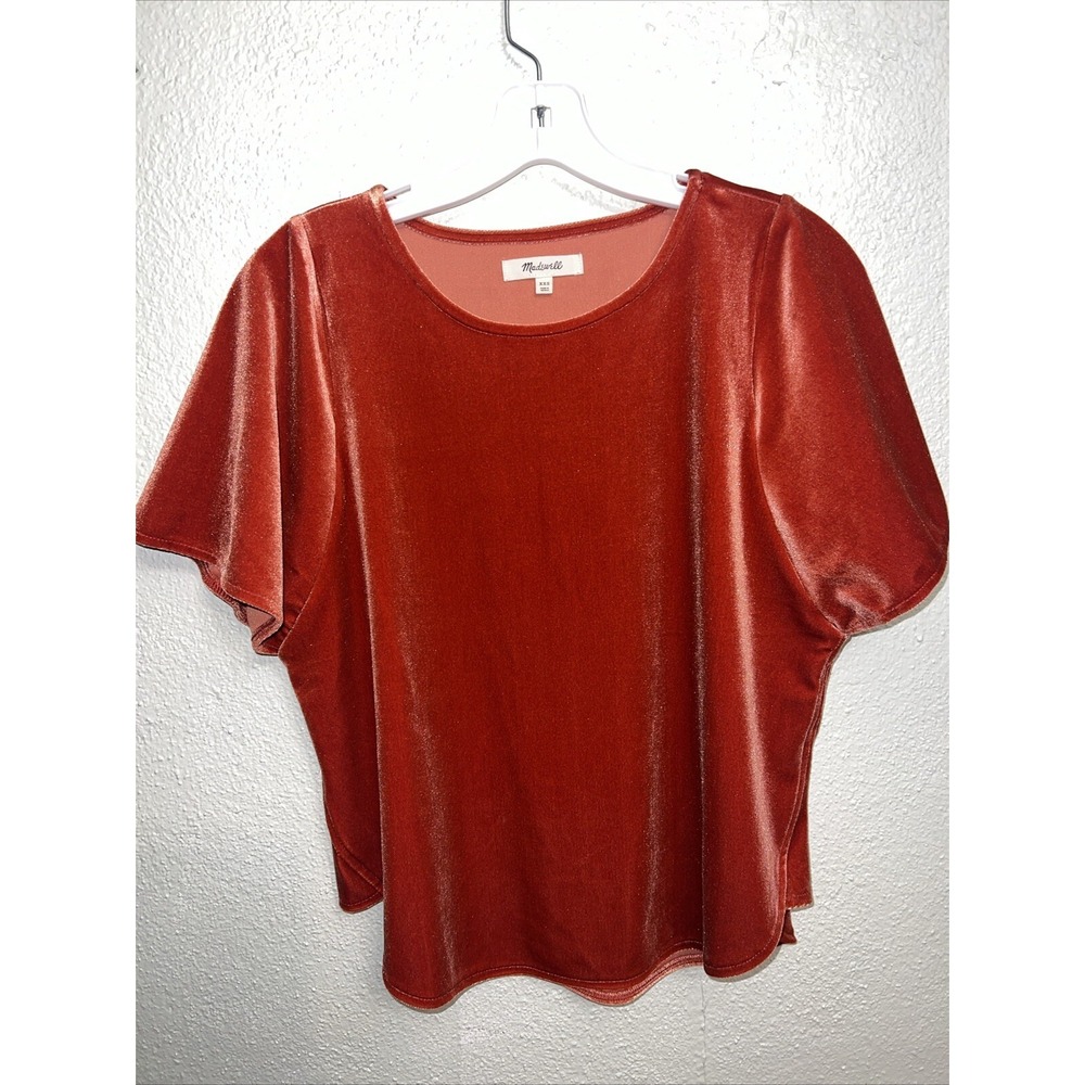 Madewell Burnt Orange Velvet Butterfly Sleeve Top Scalloped Hem XXS K4376